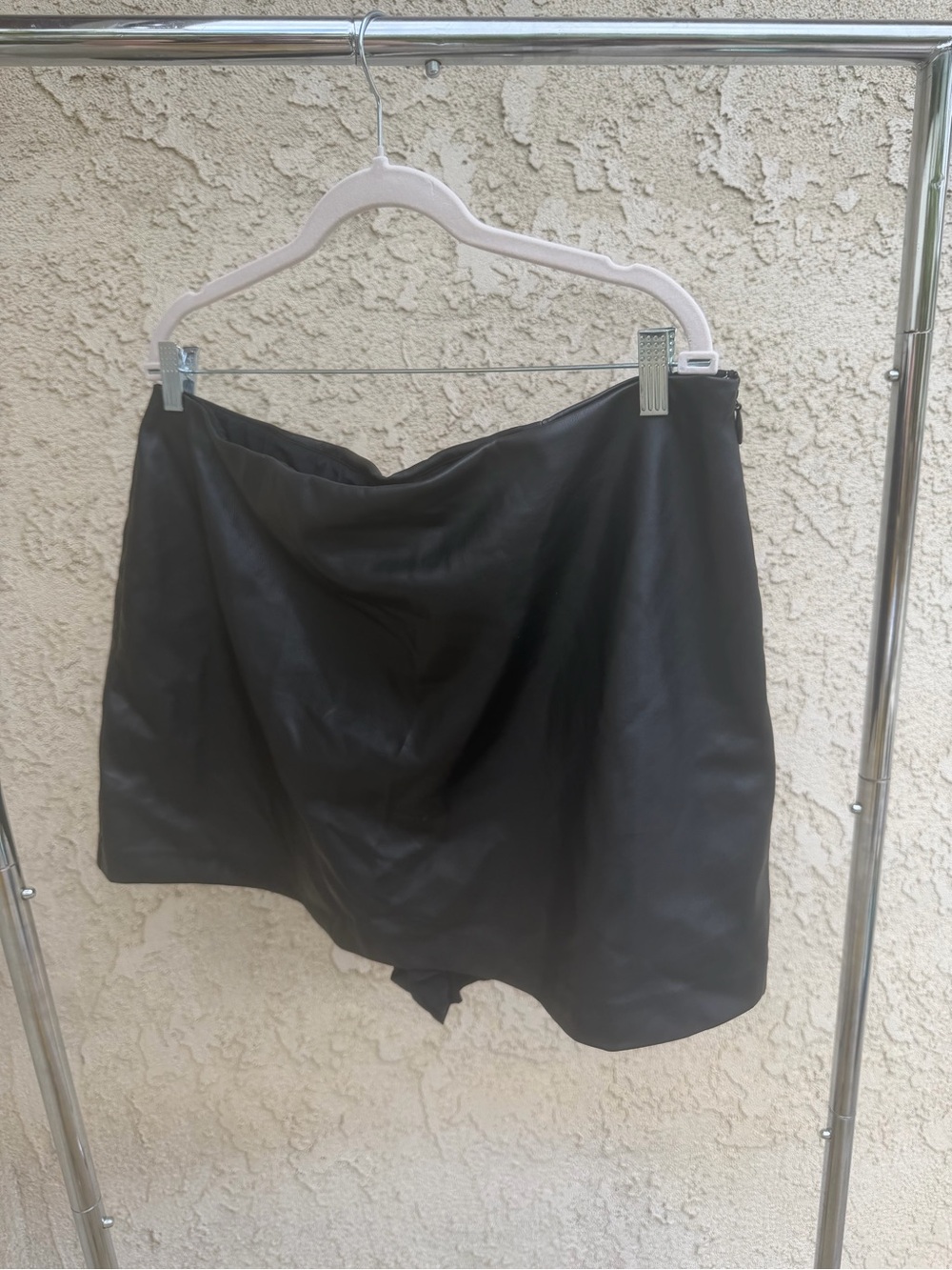 Abercrombie & Fitch Black Faux Leather Skort with Draped Front
